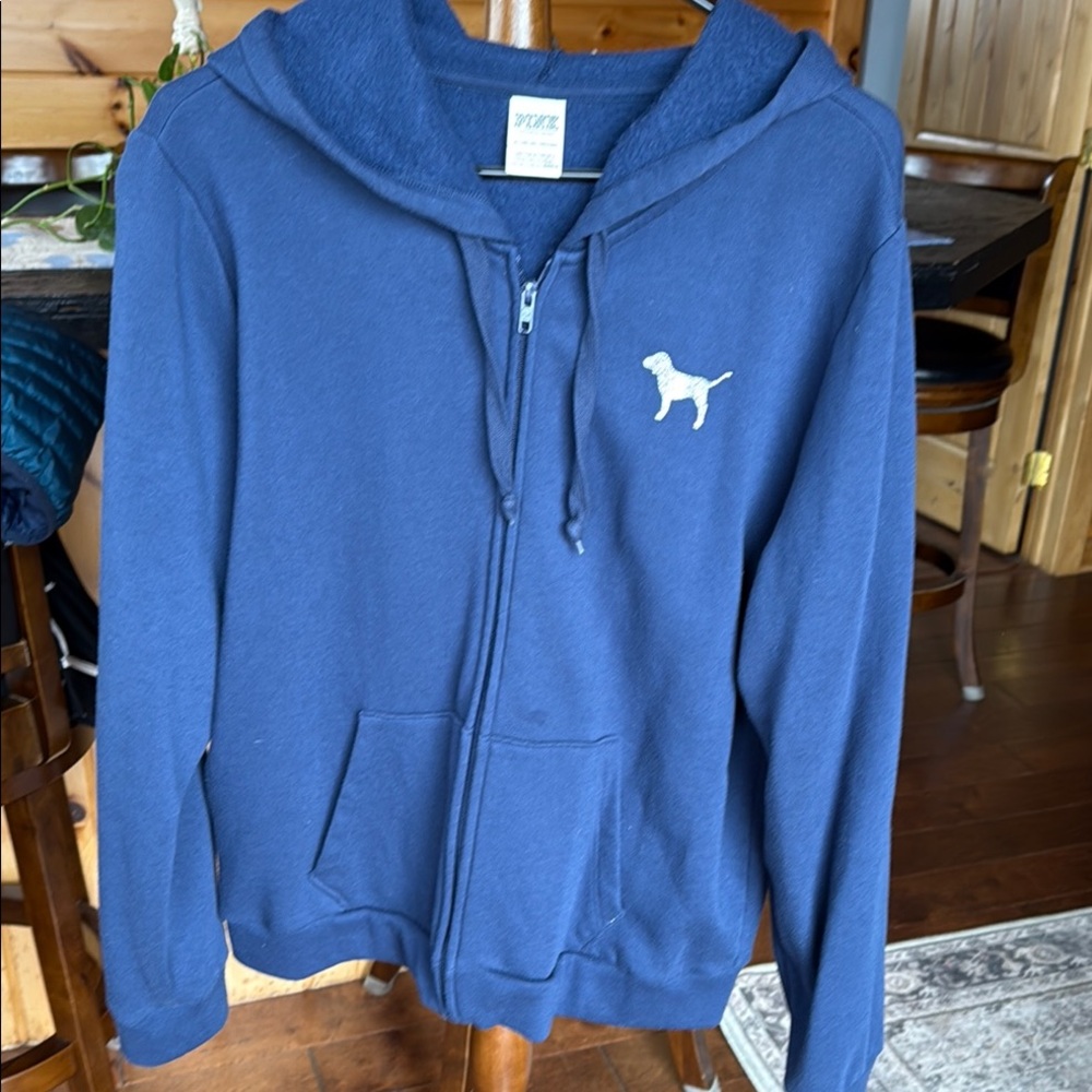 Blue Zip-Up Hoodie with Dog Logo